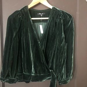 Madewell Green Velvet Wrap Top